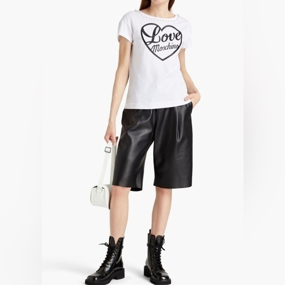 Authentic Love Moschino Faux Pearl Embellished Glittered Tee NWT - Picture 6 of 14